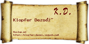 Klopfer Dezső névjegykártya